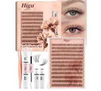 Higu clace Natural-Cluster-Lashes Kit D curl, Wispy Lash Clusters Kit 8-16mm, Individual-Eyelashes kit with Whit Bond and Seal and Tweezers, DIY Eyelash Extensions Kit at Home(B）