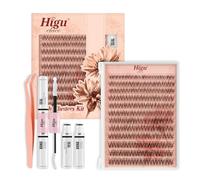 Higu clace Natural-Cluster-Lashes Kit D curl, Wispy Lash Clusters Kit 8-16mm, Individual-Eyelashes kit with Whit Bond and Seal and Tweezers, DIY Eyelash Extensions Kit at Home(B02）