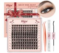 Higu Clayse Lash Clusters Kit - DIY Lash Extensions Kit with D Curl 10-18mm Lashes, Individual Clusters and Applicator for Beginners