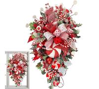 higyee Christmas Candy Cane Swag - Christmas Swag for Decorating Outdoor | Red White Teardrop Christmas Candy Cane Wreath for Outdoor Home Garden Wall Window Decor