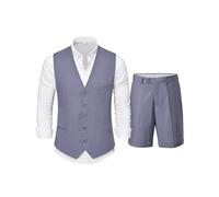 Hihawk Men’s 2-Piece Linen Vest Pants, Lightweight Waistcoat Shorts, Casual Wedding Beach Summer Prom Homecoming Outfit, Denim Blue, XL
