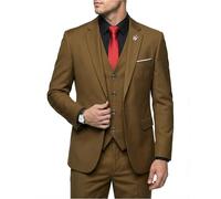 Hihawk Men’s 3 Piece Suit with Stretch Fabric, Slim Fit One Button Blazer Jacket, Waistcoat and Trousers Set with Tie, Khaki, L