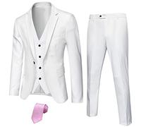 Hihawk Men's 3 Piece One Button Suit, Medium White, White