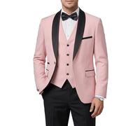 Hihawk Men's 3 Piece Slim Fit Solid Tuxedo with Stretch Fabric, One Button Shawl Collar Jacket Vest Pants with Bow Tie., Light Pink, L
