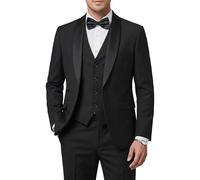 Hihawk Men's 3 Piece Slim Fit Solid Tuxedo with Stretch Fabric, One Button Shawl Collar Jacket Vest Pants with Bow Tie., Black, L