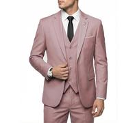 Hihawk Men's 3 Piece Suit Set with Tie, One Button Solid Slim Fit Jacket Vest & Pants, Suits for Mens Wedding Party Business, Smoky Pink, M
