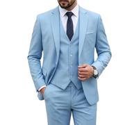 Hihawk Men's 3 Piece Suit Set with Tie, One Button Solid Slim Fit Jacket Vest & Pants, Suits for Mens Wedding Party Business, Sky Blue, M