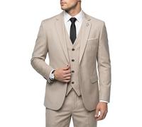 Hihawk Men's 3 Piece Suit Set with Tie, One Button Solid Slim Fit Jacket Vest & Pants, Suits for Mens Wedding Party Business, Beige, XL