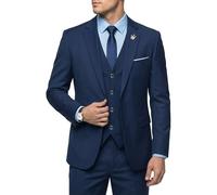Hihawk Men's 3 Piece Suit Set with Tie, One Button Solid Slim Fit Jacket Vest & Pants, Suits for Mens Wedding Party Business, Deep Blue, 3XL