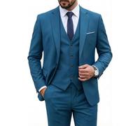 Hihawk Men's 3 Piece Suit Set with Tie, One Button Solid Slim Fit Jacket Vest & Pants, Suits for Mens Wedding Party Business, Light Blue, XXL