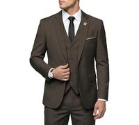 Hihawk Men's 3 Piece Suit Set with Tie, One Button Solid Slim Fit Jacket Vest & Pants, Suits for Mens Wedding Party Business, Chocolate, XS