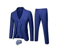 Hihawk Men's 3 Piece Suit Set with Tie, One Button Solid Slim Fit Jacket Vest & Pants, Suits for Mens Wedding Party Business, Sapphire, M