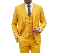 Hihawk Men's 3 Piece Suit Set with Tie, One Button Solid Slim Fit Jacket Vest & Pants, Suits for Mens Wedding Party Business, Yellow, L