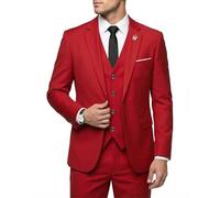 Hihawk Men's 3 Piece Suit Set with Tie, One Button Solid Slim Fit Jacket Vest & Pants, Suits for Mens Wedding Party Business, Red, XXL
