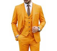 Hihawk Men's 3 Piece Suit Set with Tie, One Button Solid Slim Fit Jacket Vest & Pants, Suits for Mens Wedding Party Business, Orange, M