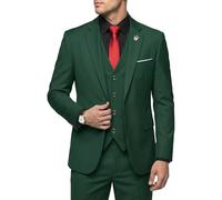 Hihawk Men's 3 Piece Suit Set with Tie, One Button Solid Slim Fit Jacket Vest & Pants, Suits for Mens Wedding Party Business, Deep Green, M