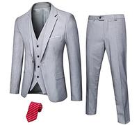 Hihawk Mens 3 Piece Suit with Stretch Fabric, Slim Fit One Button Blazer Jacket Vest and Pants Set with Tie, Light grey, 3XL