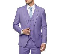 Hihawk Men's 3 Piece Suit with Stretch Fabric, Solid Slim Fit One Button Suit Blazer Set, Jacket Vest Pants with Tie., Purple, L
