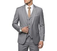 Hihawk Men's 3 Piece Suit with Stretch Fabric, Solid Slim Fit One Button Suit Blazer Set, Jacket Vest Pants with Tie., Grey, L