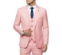 Hihawk Men's 3 Piece Suit with Stretch Fabric, Solid Slim Fit One Button Suit Blazer Set, Jacket Vest Pants with Tie., Light Pink, L