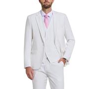 Hihawk Men's 3 Piece Suit with Stretch Fabric, Solid Slim Fit One Button Suit Blazer Set, Jacket Vest Pants with Tie., Pure White, L