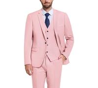 Hihawk Men's 3 Piece Suit with Stretch Fabric, Solid Slim Fit One Button Suit Blazer Set, Jacket Vest Pants with Tie., Light Pink, M