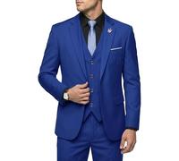 Hihawk Men's 3 Piece Suit with Stretch Fabric, Solid Slim Fit One Button Suit Blazer Set, Jacket Vest Pants with Tie., Sapphire, 3XL