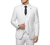 Hihawk Men's 3 Piece Suit with Stretch Fabric, Solid Slim Fit One Button Suit Blazer Set, Jacket Vest Pants with Tie., Pure White, S