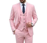 Hihawk Men's 3 Piece Suit with Stretch Fabric, Solid Slim Fit One Button Suit Blazer Set, Jacket Vest Pants with Tie., Light Pink, S