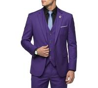 Hihawk Men's 3 Piece Suit with Stretch Fabric, Solid Slim Fit One Button Suit Blazer Set, Jacket Vest Pants with Tie., Deep Purple, M