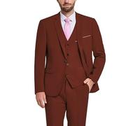 Hihawk Men's 3 Piece Suit with Stretch Fabric, Solid Slim Fit One Button Suit Blazer Set, Jacket Vest Pants with Tie., Brick Red, L