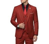 Hihawk Men's 3 Piece Suit with Stretch Fabric, Solid Slim Fit One Button Suit Blazer Set, Jacket Vest Pants with Tie., Brick Red, L