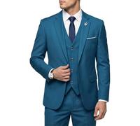 Hihawk Men's 3 Piece Suit with Stretch Fabric, Solid Slim Fit One Button Suit Blazer Set, Jacket Vest Pants with Tie., Light Blue, XL