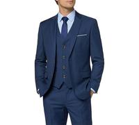 Hihawk Men's 3 Piece Suit with Stretch Fabric, Solid Slim Fit Two Button Suit Blazer Set, Jacket Vest Pants with Tie., Deep Blue, S