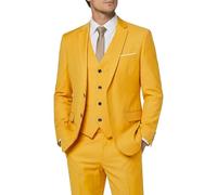 Hihawk Men's 3 Piece Suit with Stretch Fabric, Solid Slim Fit Two Button Suit Blazer Set, Jacket Vest Pants with Tie., Yellow, XL