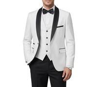 Hihawk Mens 3 Piece Tuxedo Set with Bow Tie, One Button Shawl Lapel Jacket Vest Pants, Slim Fit Suit Party Wedding Prom Tux