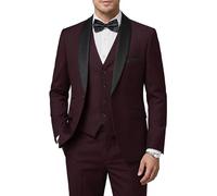 Hihawk Mens 3 Piece Tuxedo Set with Bow Tie, One Button Shawl Lapel Jacket Vest Pants, Slim Fit Suit Party Wedding Prom Tux