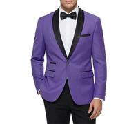 Hihawk Men's Casual Slim Fit Blazer, One Button Shawl Lapel Jacket, Lightweight Tuxedo for Dinner Prom Party Wedding, Purple, S