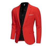 Hihawk Men's One Button Linen Blazer, Slim Fit Casual Suit Jacket, Daily Lightweight Sport Coat., Red, M