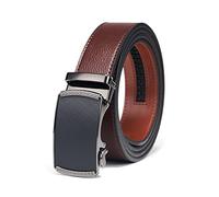 Hihawk Men's Ratchet Belt with Slide Buckle, Genuine Leather Adjustable Click Belt with Gift Box, Trim to Fit, Cross Pattern - Dark Red, Adjustable from 26" to 45" waist