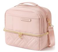 Hihealer 2 Tier Lunch Bag Women with Stylish Vegan Leather - Large Leakproof Insulated Cool Bag with Removable Adjustable Strap for Work Picnic, Christmas Gifts for Women (Pink)