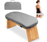 Hihealer Meditation Bench Foldable Bamboo Ergonomic Meditation Stool with Comfortable Cushion, Kneeling or Sitting Perfect for Meditation & Prayer, Unique Gifts for Women Mom