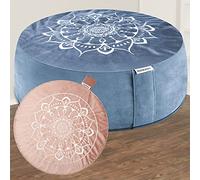 Hihealer Meditation Cushion with Extra Velvet Cover - Large Traditional Tibetan Meditation Yoga Floor Cushion Pillow Zafu Filled by Buckwheat Hulls, Great Gift for Women (Blissful Pink & Aqua)