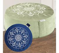Hihealer Meditation Cushion with Extra Velvet Cover - Large Traditional Tibetan Meditation Yoga Floor Cushion Pillow Zafu Filled by Buckwheat Hulls, Great Gift for Women (Serenity Navy & Green)