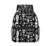 HiHELLOH Backpack Laptop Computer Bag Daypack College Outdoor Bookbag for Men Women (Halloween Goth Gothic Raven Crow Skull Sun Moon Tattoos