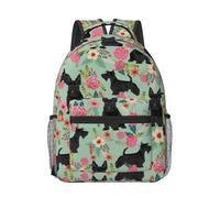 HiHELLOH Backpack Travel, Work Bookbag Black Scottie Dog Casual Daypacks with Water Bottle Pocket
