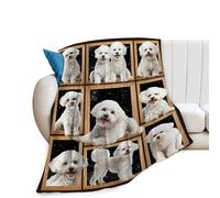 HiHELLOH Bichon Frise Blanket Dog Throw Blanket Cozy Fleece Flannel Bedding Bichon Frise Gifts for Women Men Boys Girls Lover Adult Lover Stuff Plush for Couch Sofa Bed Decor 50"X60"