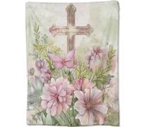 HiHELLOH Cross Flowers Throw Blanket, Beautiful Nature Floral Butterfly Blankets for Bedroom Living Room Couch Decor, Fuzzy Cozy Soft Lightweight Throws, for Women Girls Kids, 50x60 in