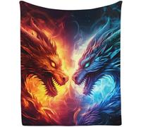 HiHELLOH Dragon Blanket - Cool Fire & Ice, Men Women Kids, Birthday Gift, Dragon Lovers - Blue/Red, 60"x50"