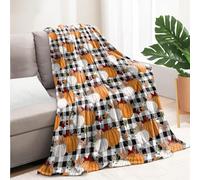 HiHELLOH Fall Blanket Buffalo Plaid Sherpa Pumpkin Maple Leaf Throw Blanket Soft Warm Cozy Farmhouse Blanket 40" x 50"